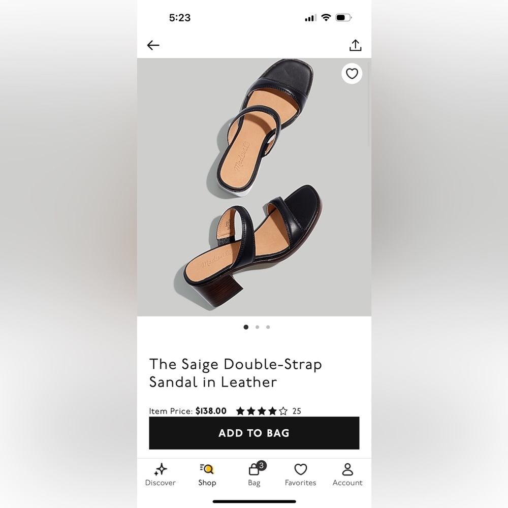 NEW Madewell Saige Double-Strap Sandal in Black Leather BRAND NEW W/ BOX